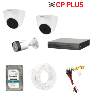CP PLUS 2.4MP 3 pics CCTV Combo Kit with 1TB HDD,4Ch DVR, 2 Dome 1 Bullet Camera, 4 Ch SMPS, 90m Cable & Connector