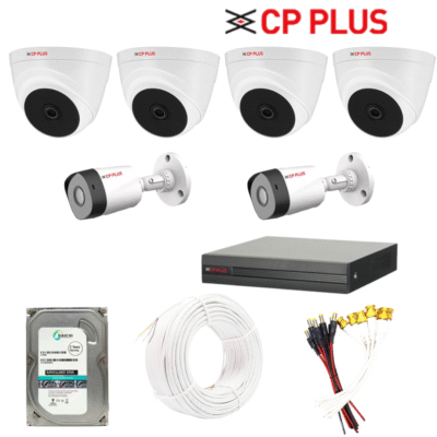 CP PLUS 2.4MP 6 pics CCTV Combo Kit with 1TB HDD , 8Ch DVR, 4 Dome 2 Bullet Camera, 4 Ch SMPS, 90m Cable & Connector