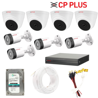CP PLUS 2.4MP 8pics CCTV Combo Kit with, 1TB HDD , 8Ch DVR, 4 Dome 4 Bullet Camera, 8 Ch SMPS, 90m Cable & Connector