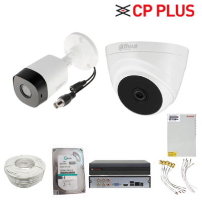 CP PLUS 2.4MP 2pics CCTV Combo Kit with 500 GB HDD | 4Ch DVR, 1 Dome 1 Bullet Camera, 4 Ch SMPS, 45m Cable & Connector