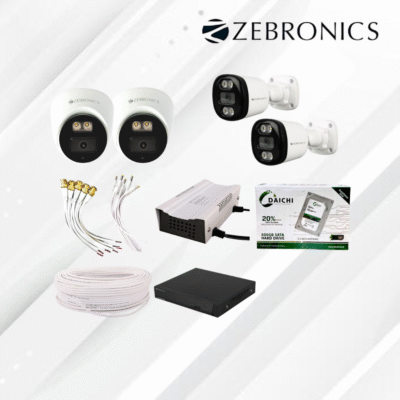 Zebronics 2MP 4 pics CCTV Security Combo with 500GB HDD (2 Dome + 2 Bullet Camera) | 4 Channel DVR | 4 Channel SMPS & Connector