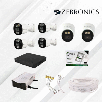 Zebronics 2MP 6 pics CCTV Combo with 500 GB HDD –2 Dome + 4 Bullet Cameras | 8 Channel DVR | 70m Cable |8 Channel SMPS & Connector