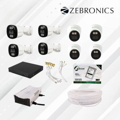 Zebronics 2MP 8 Camera CCTV Combo with 500 GB HDD – 4 Bullet + 4 Dome | 8 Channel DVR | 70m Cable  | 8 Channel SMPS & Connector