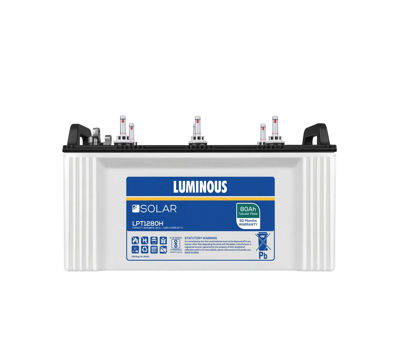 LPT 1280H 80Ah Solar Battery | 12V Tubular Deep Cycle Battery