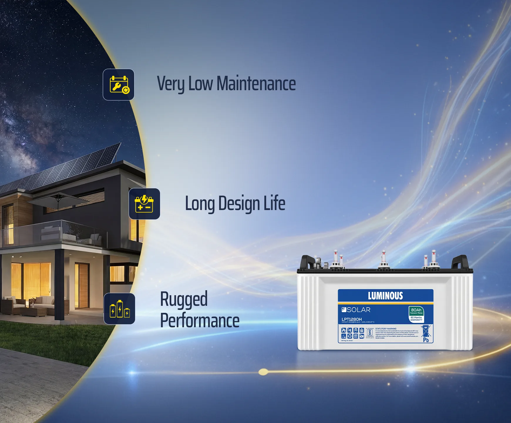 LPT 1280H 80Ah Solar Battery | 12V Tubular Deep Cycle Battery - Image 4