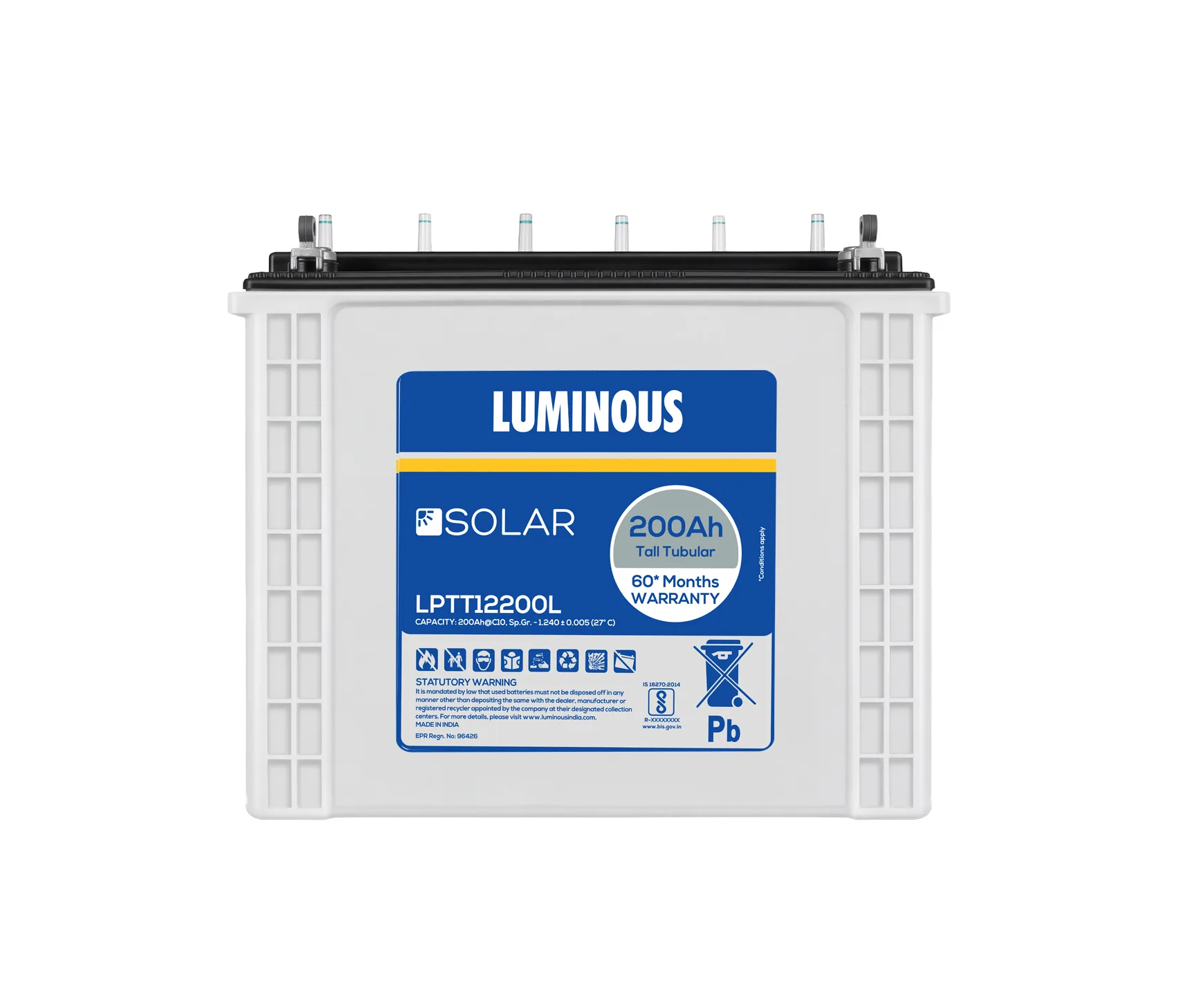 LPTT 12200L 200Ah Solar Battery | 12V Tubular Deep Cycle Battery