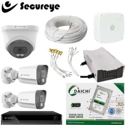 Secureye 2MP CCTV Combo with 2 Bullet 1 dome Cameras, 4CH DVR & 500GB HDD