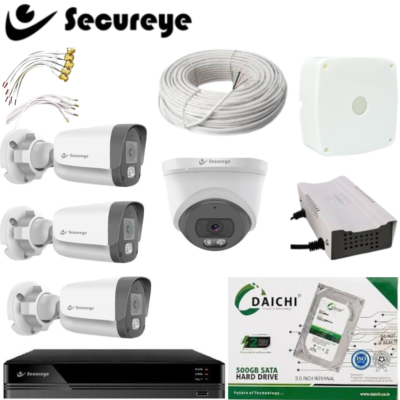Secureye 2MP CCTV Combo with 3 Bullet 1 dome Cameras, 4CH DVR & 500GB HDD