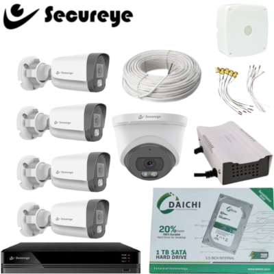 Secureye 2MP CCTV Combo with 4 Bullet 1 dome Cameras, 8CH DVR & 1TB HDD
