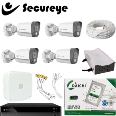Secureye 2MP CCTV Combo with 4PIC Bullet Cameras, 4CH DVR & 500GB HDD