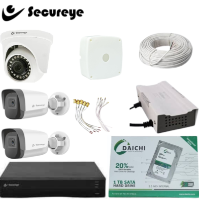 Secureye 2MP CCTV Combo with 2 Bullet 1 dome Cameras, 4CH DVR & 1TB HDD