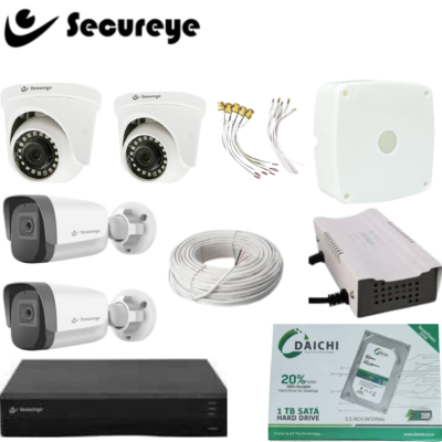 Secureye 2MP CCTV Combo with 2 Bullet Cameras, 2 dom camera , 4CH DVR & 1TB HDD