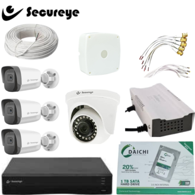Secureye 2MP CCTV Combo with 3 Bullet 1 dome Cameras, 4CH DVR & 1TB HDD