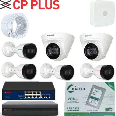 CP PLUS 2MP IP CCTV Camera Combo – 4 Bullet + 2 Dome, 8CH NVR, PoE Switch & 1TB HDD
