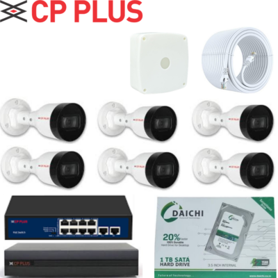 CP PLUS 2MP IP CCTV Camera Combo – 6 pic Bullet , 8CH NVR, PoE Switch & 1TB HDD