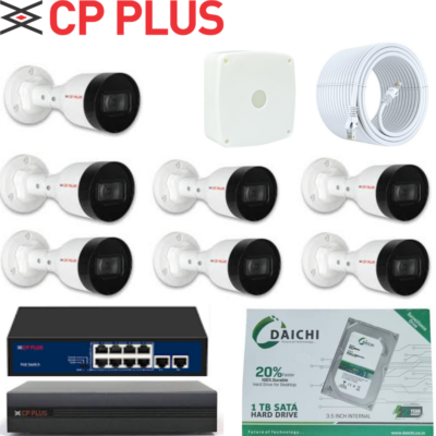 CP PLUS 2MP IP CCTV Camera Combo – 7 Bullet , 8CH NVR, PoE Switch & 1TB HDD