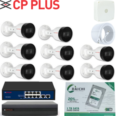 CP PLUS 2MP IP CCTV Camera Combo – 8 pic Bullet , 8CH NVR, PoE Switch & 1TB HDD
